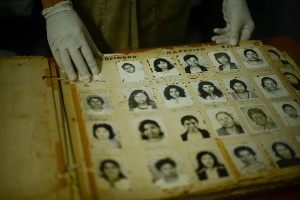 Photos of women arrested and captured by police under the Guatemalan military regime during the civil war. Many of these women were never seen again. This is one of 13 books discovered in the police archive during the years following the war, and that are now part of the National Police Historical Archive. Photography by Samer Muscati.