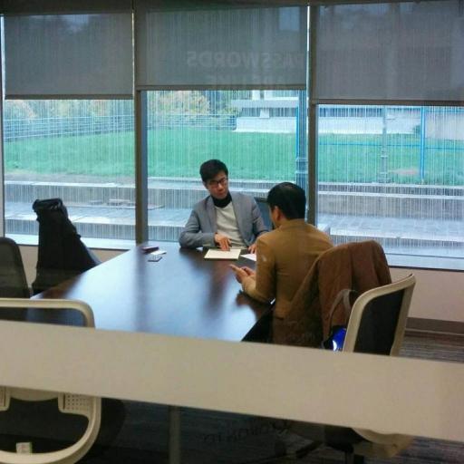 Karlson Leung (left) interviewing Professor Jason Y. Ng (right) after Ng spoke at a guest lecture for the International Human Rights Program.