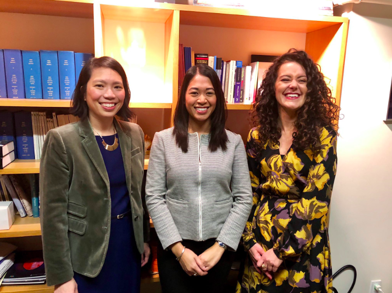 The esteemed panel of experts in the green room just prior to the event. (From left to right) Cynthia Wong, Irene Poetranto, and Petra Molnar. 