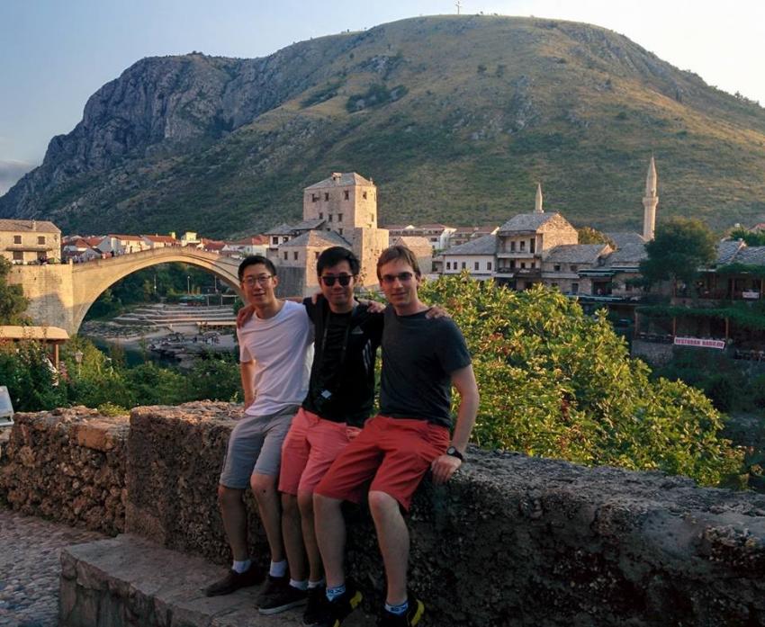 In front of the Stari Most (Old Bridge) in Mostar, Bosnia and Herzegovina.