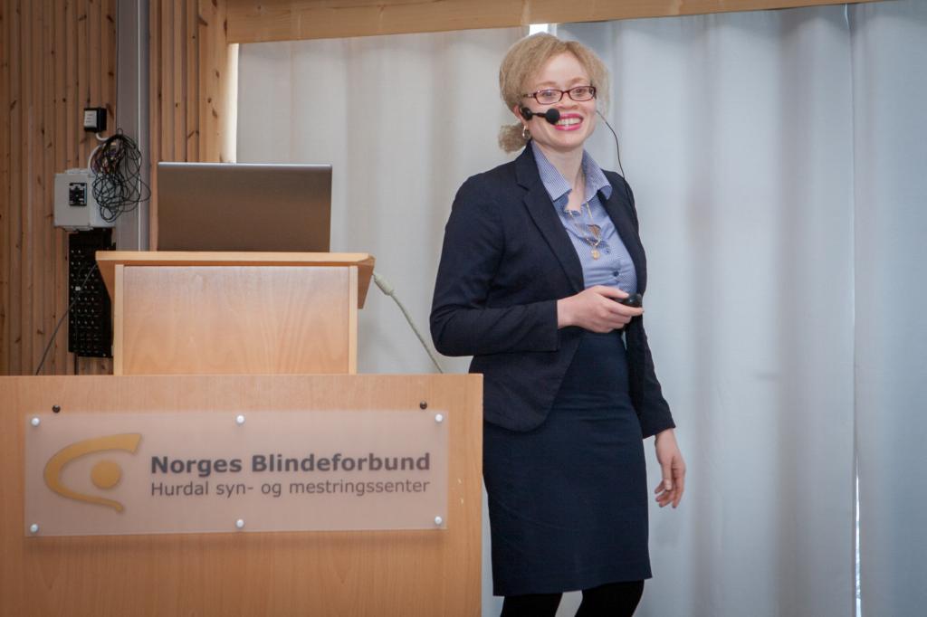 Ms. Ikponwosa Ero speaking at the European Days of Albinism meeting in Norway, March 2018.