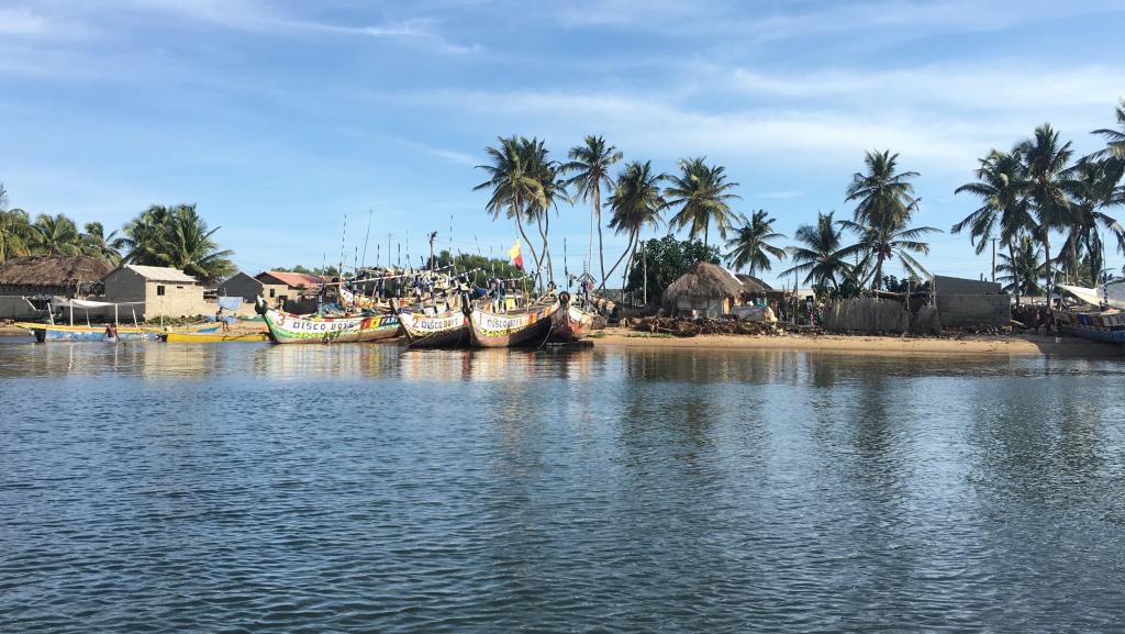 Fishing ships along the Volta River in eastern Ghana.
