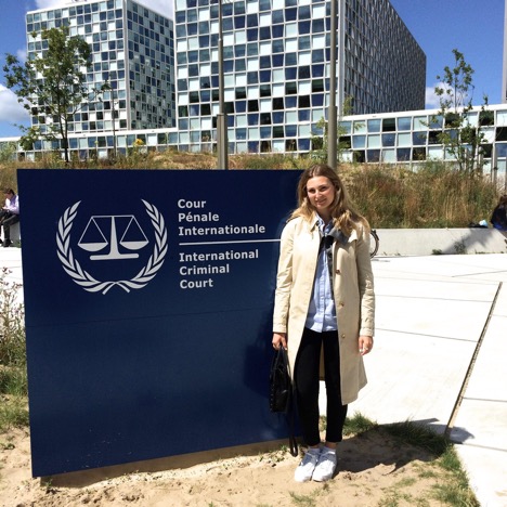 Sarah Firestone in front of the International Criminal Court Sarah Firestone in front of the International Criminal Court